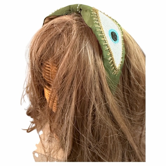 Green Beaded Evil Eye Headband main image 5